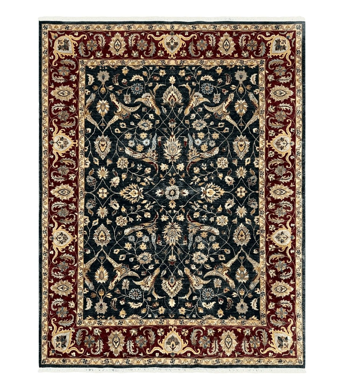 Pak Persian Mahal Rug 9x12, Allover Floral Pakistani Oriental Carpet 9 x 12, Wool Hand Knotted Area Rug, Dark Slate Gray-Black and Maroon - Jewel Rugs