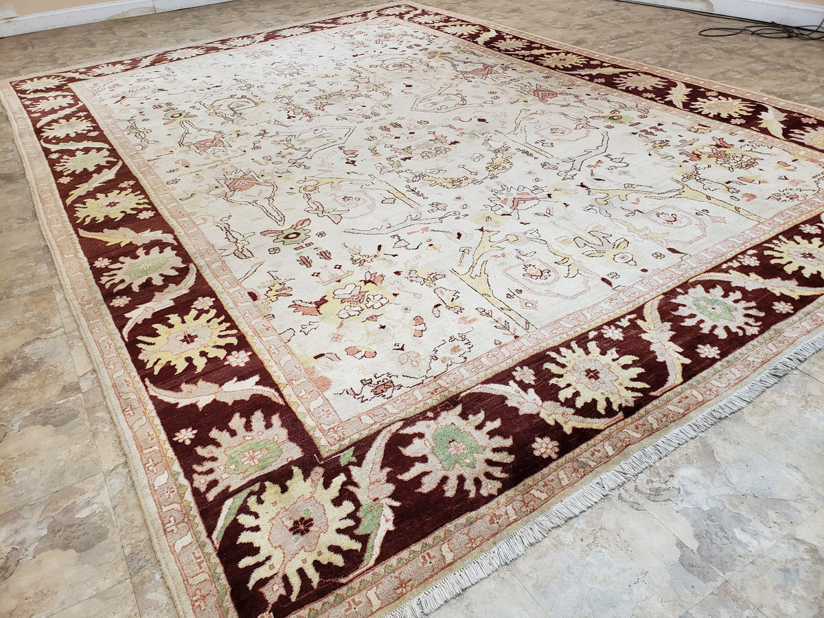 Beige and Maroon Peshawar Rug 10x15, Large Oushak Carpet, Pakistani Rug, Handmade Area Rug, Hand Knotted Rug, Living Room Rug, Nice Wool Rug - Jewel Rugs, view 12