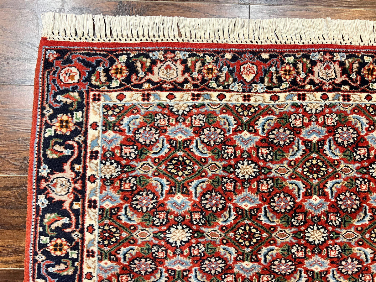 Indo Persian Rug 3x5, Red and Navy Blue, Wool Vintage Handmade Small Carpet 3 x 5 ft, Herati Pattern, Bidjar Rug - Jewel Rugs, view 7