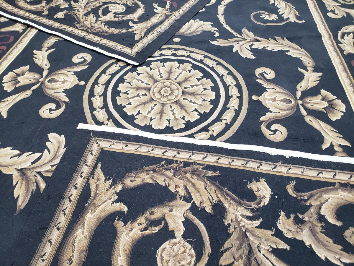 Black and Tan Aubusson Rug, 10 x 14 Aubusson Carpet, New Aubusson Rug, Elegant, Wool, Handmade Area Rug, Flatweave Rug, Large Aubusson Rug - Jewel Rugs, view 10