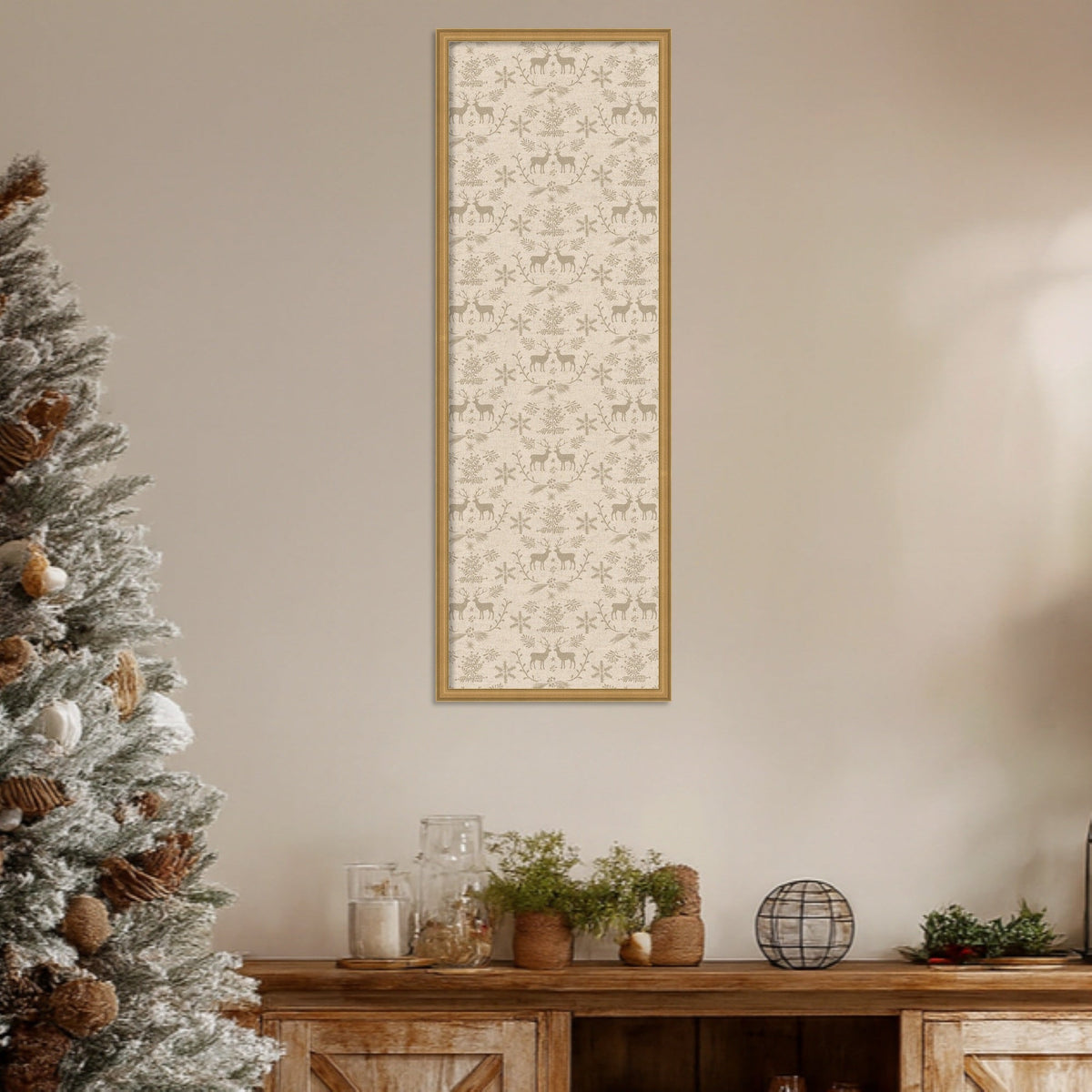Framed Fabric Magnetic Board Reindeer Linen Wall Organization