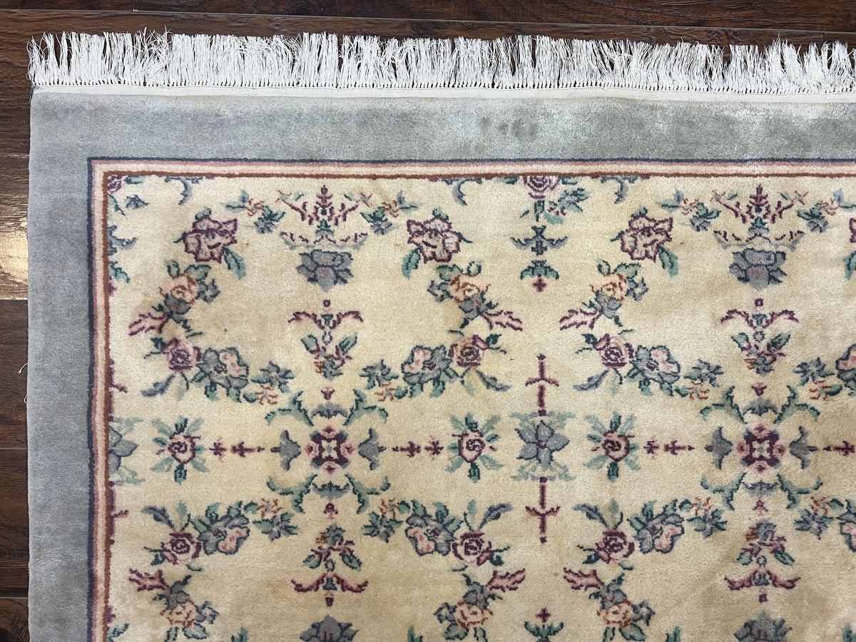 Sino Persian Rug 8x10, Floral, Oatmeal and Light Teal, Handmade Wool Vintage Carpet - Jewel Rugs, view 7