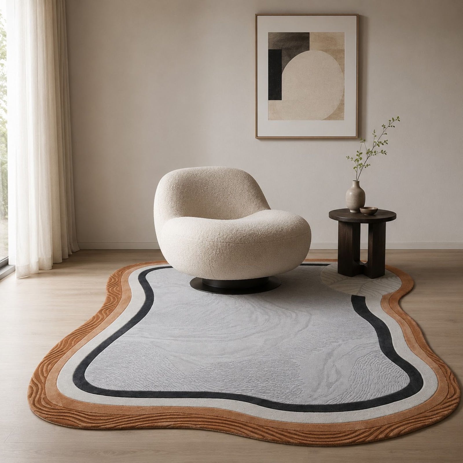 Organic Contour Hand Tufted Wool Sculpted Abstract Border Area Rug — 2x3 ft'