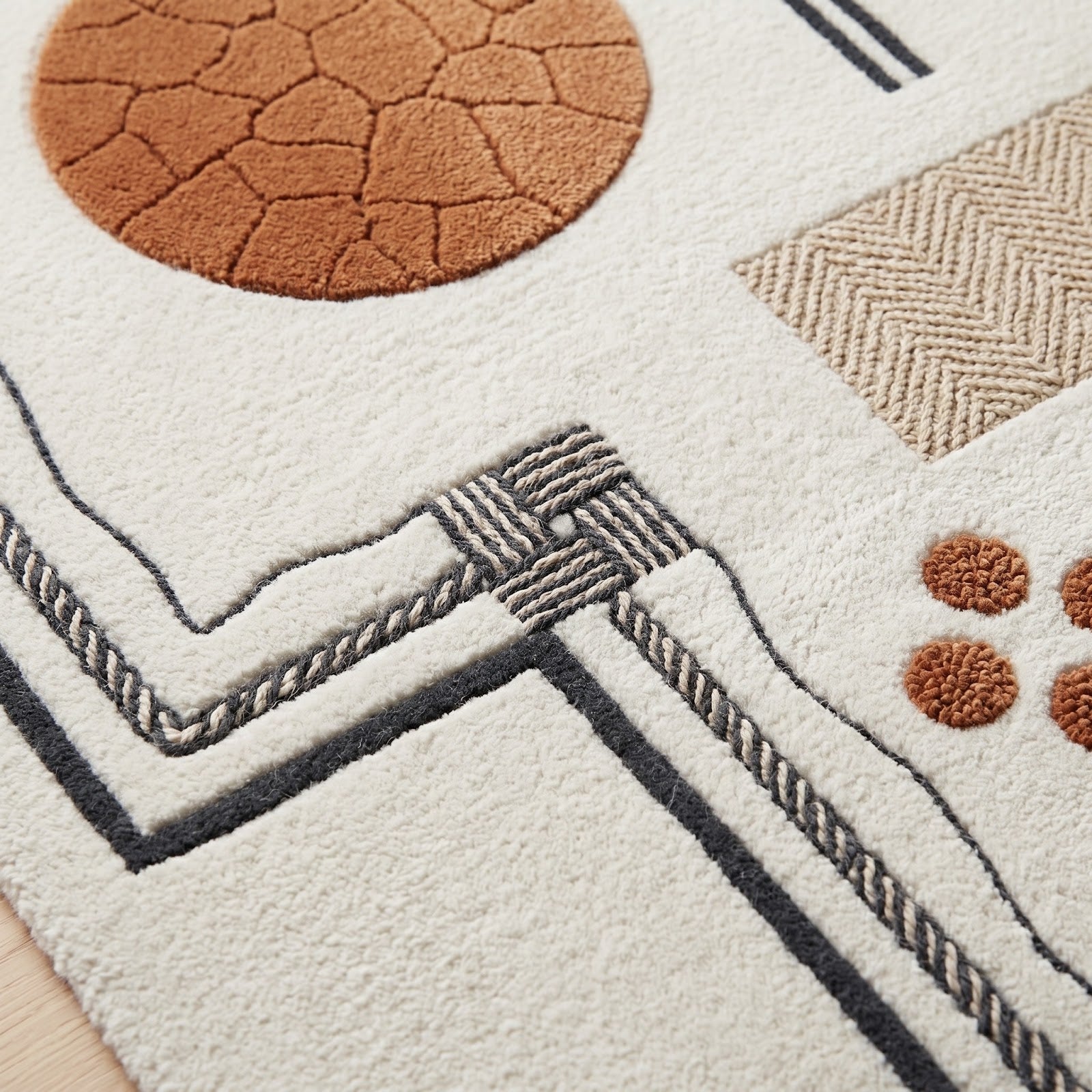 Modern Abstract Hand Tufted Wool Rug | Minimalist Geometric Ivory & Terracotta Contemporary Area Rug — 2x3 ft'