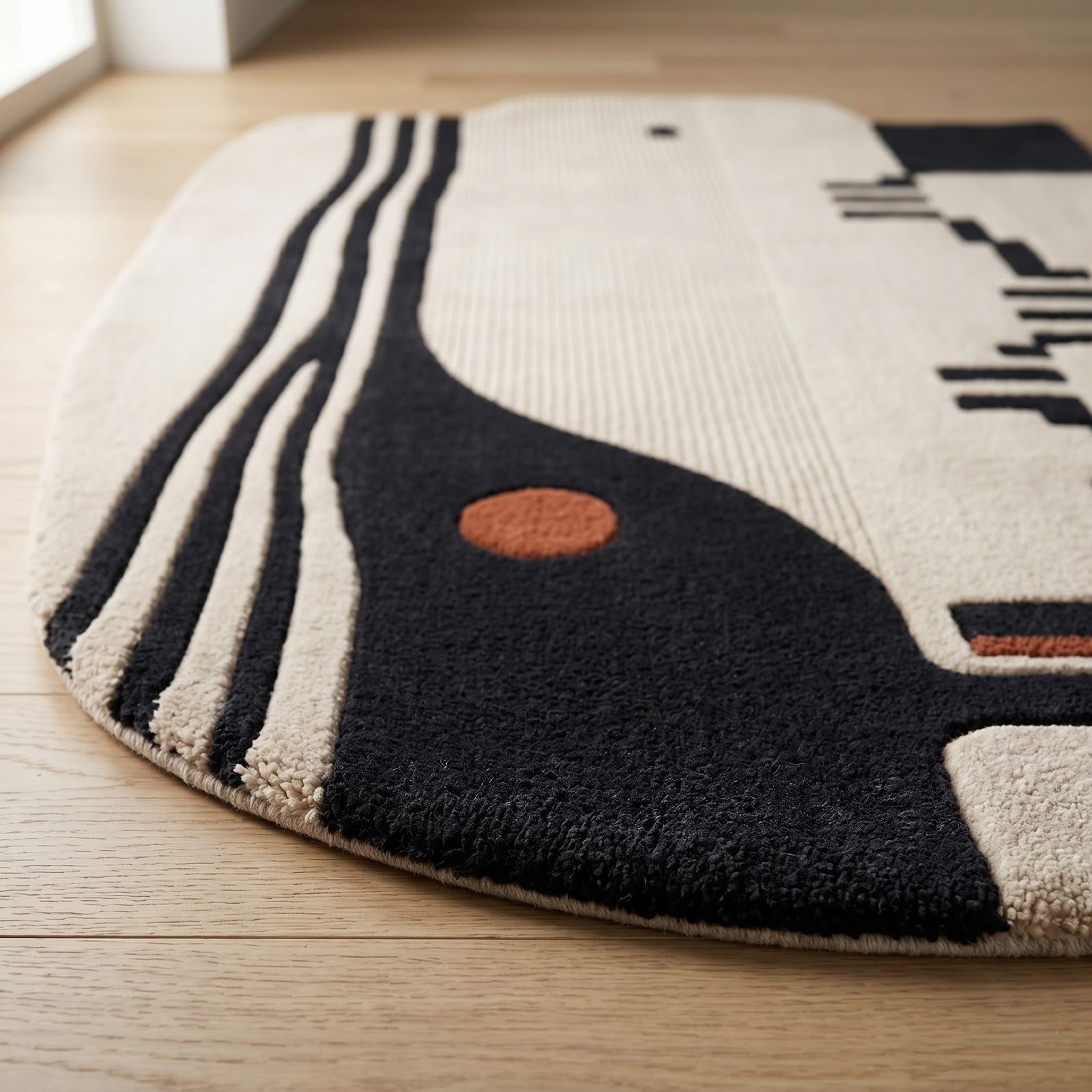 Architectural Abstract Hand Tufted Wool Rug | Ivory, Charcoal & Rust Modern Irregular Area Rug — 2x3 ft'