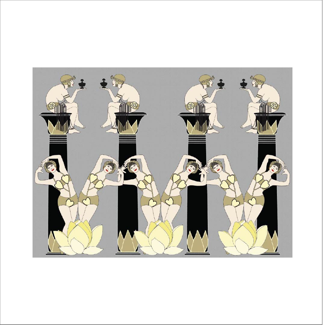 CUSTOM ART DECO EGYPTIAN REVIVAL LOTUS GIRLS WALLPAPER Yellow by Art Decor Designs image 1