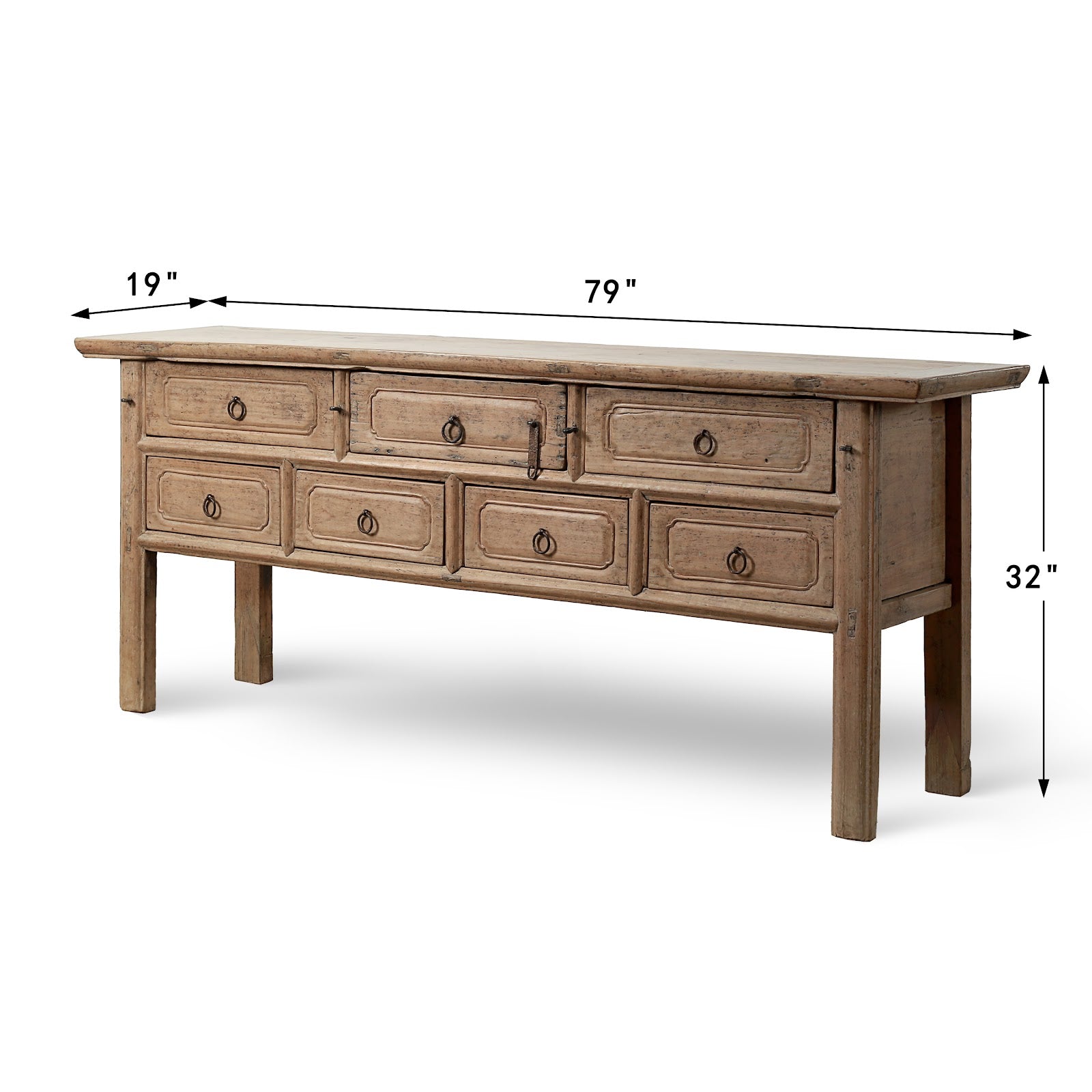 Vintage Sideboard with Seven Drawers Weathered Natural Cottonwood image