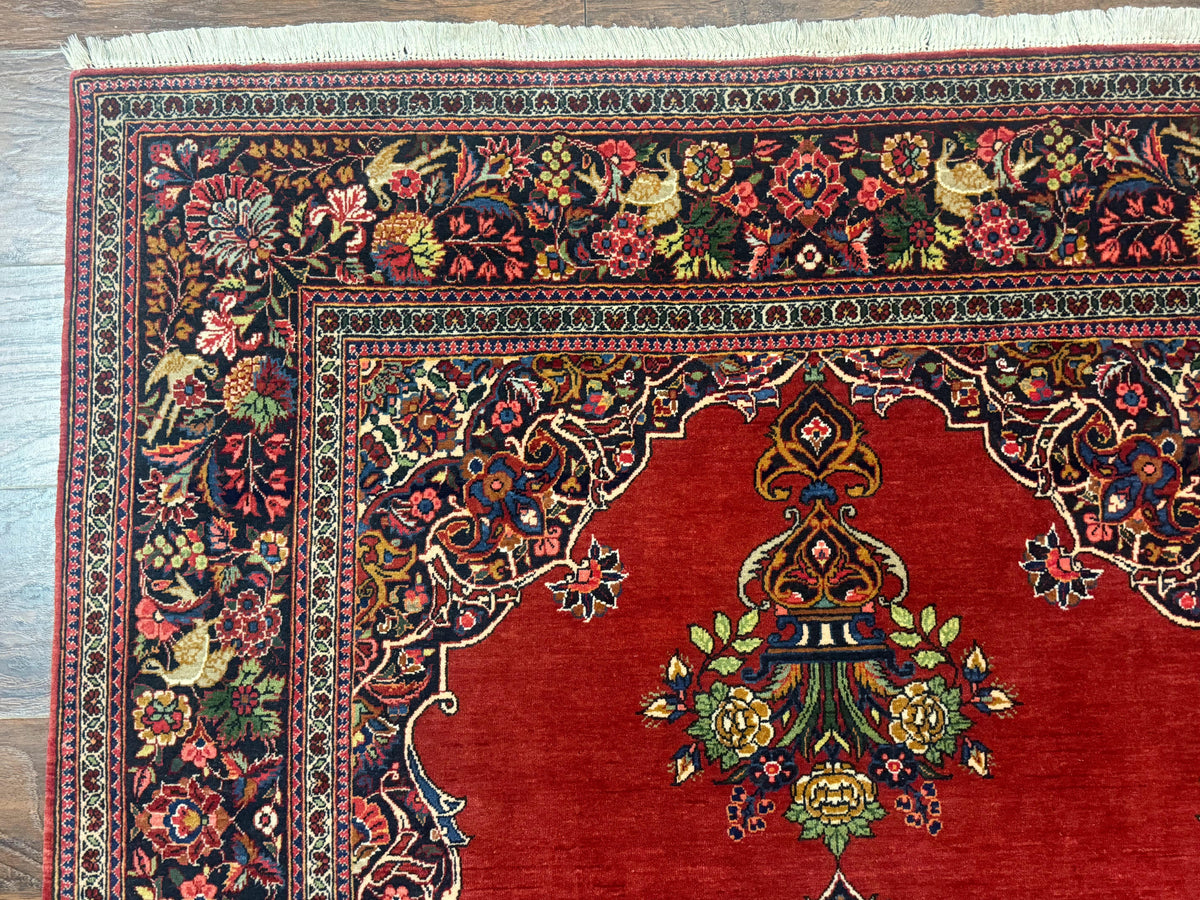 Red Persian Kashan Rug 4x6, Very Fine 260 KPSI, Red and Navy Blue Persian Carpet, Semi Open Field - Jewel Rugs, view 7