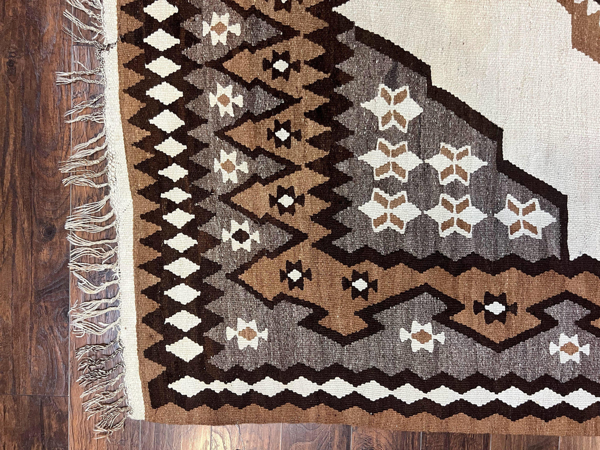 Antique Persian Fars Kilim Rug 8x11, Wool, Boho Tribal Persian Shiraz Flatweave Carpet, Semi Open Field, Geometric, Handmade, Vintage Semi Antique - Jewel Rugs, view 8