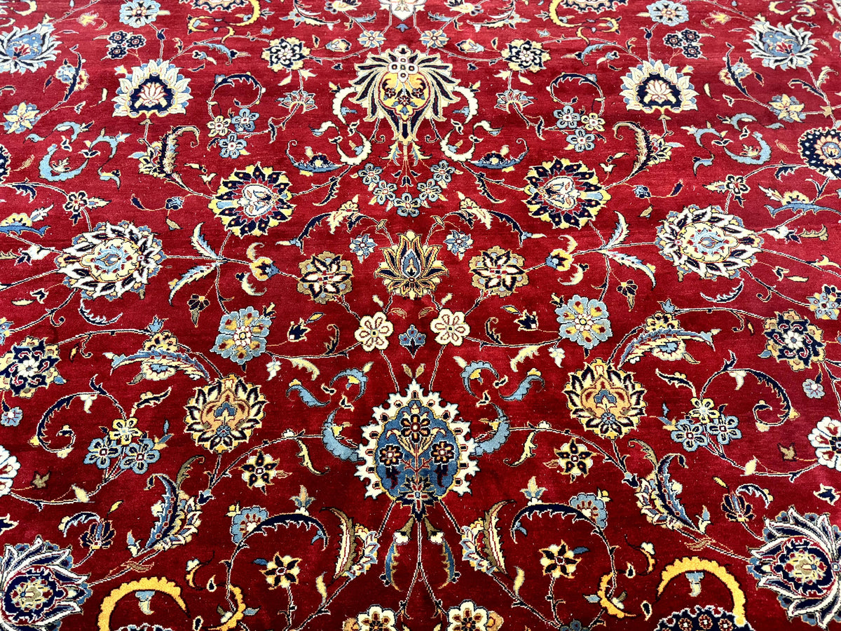 Pak Persian Rug 9x12, Red and Navy Blue, Floral Allover, Hand Knotted Vintage Wool Carpet, Fine 260 KPSI - Jewel Rugs, view 4
