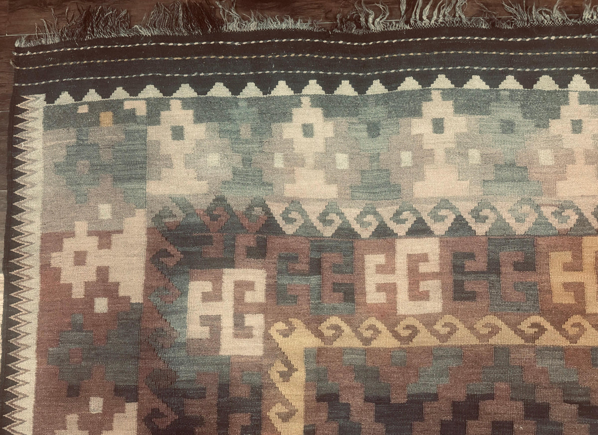Antique Persian Tribal Kilim Rug 9x12, Zig Zag Pattern Kilim, Zarand Rug, Wool, Earth Tone Colors - Jewel Rugs, view 7