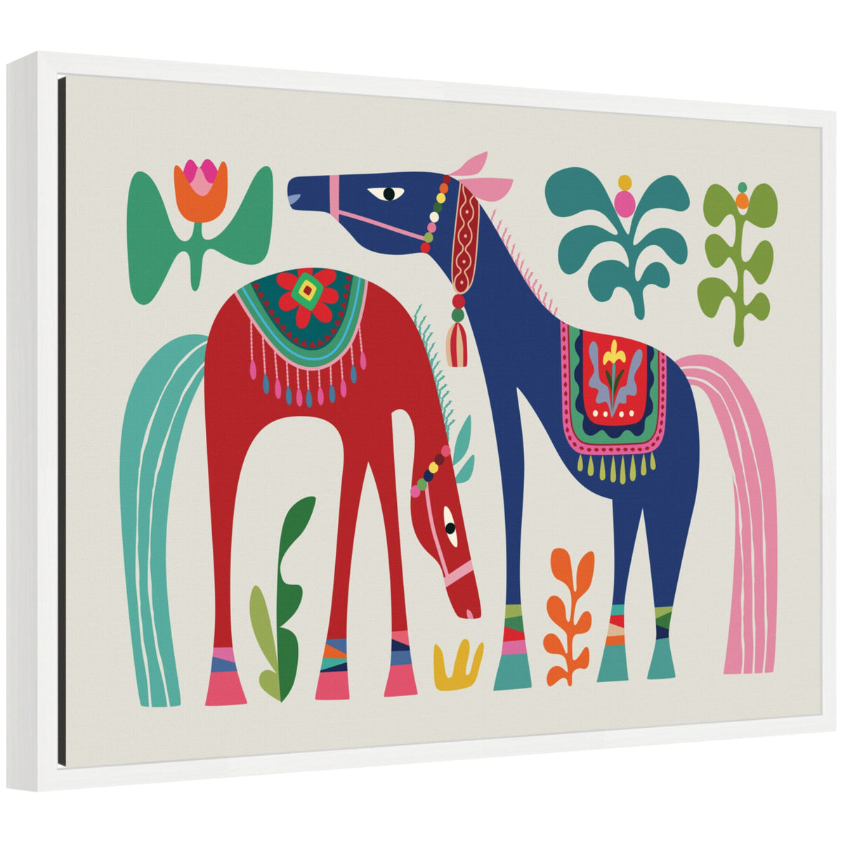 Two Horses by Rachel Lee 3 Birdies Studio Framed Canvas Wall Art Print