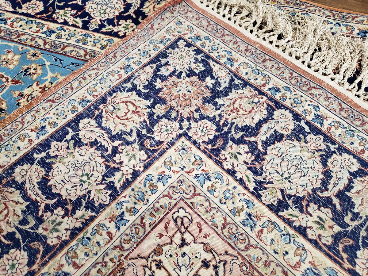 Persian Isfahan Rug, Kork Wool on Silk Foundation, Sky Blue, Hand-Knotted, 5' 1" x 7' 8" - Jewel Rugs, view 10