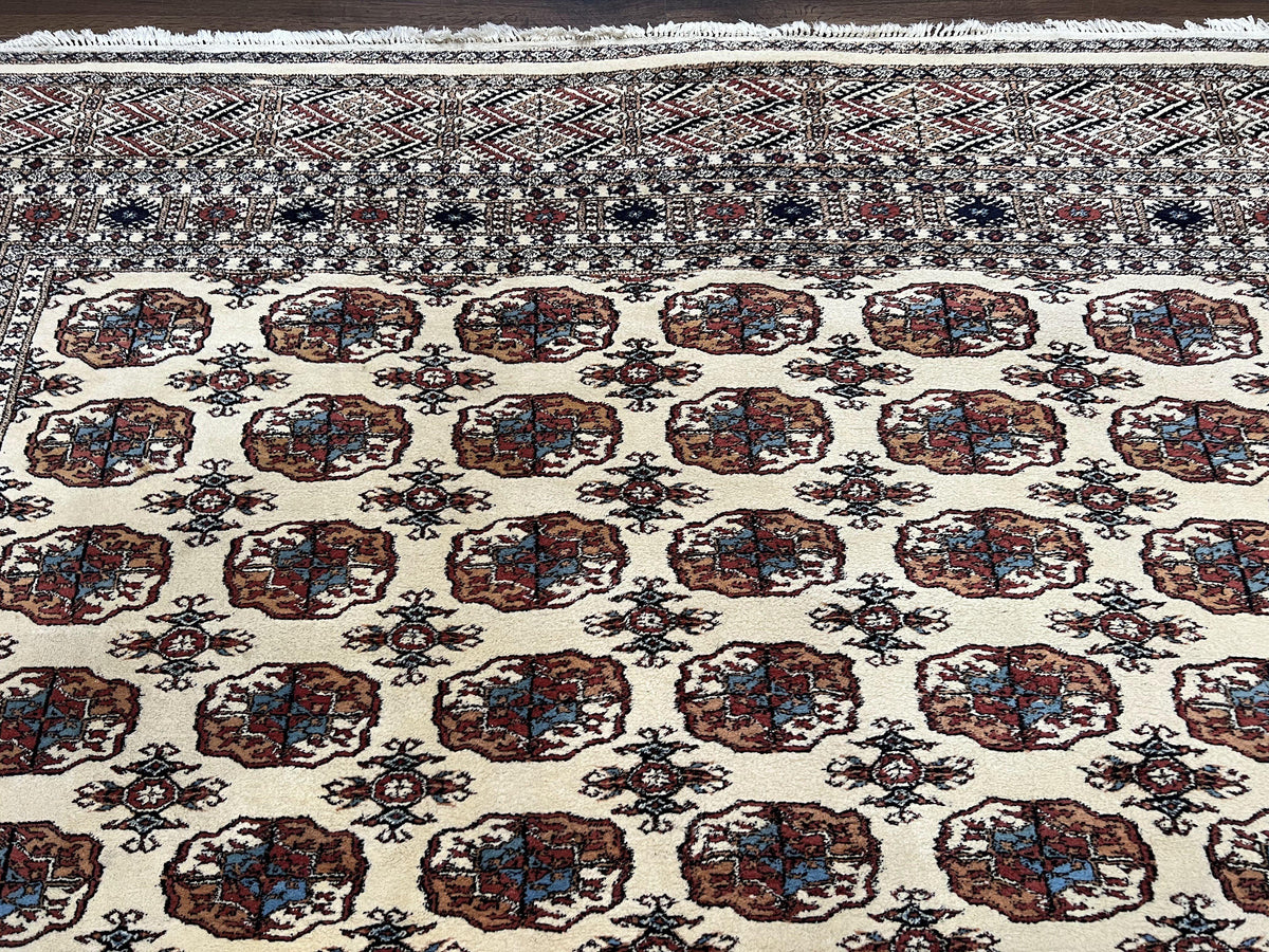 Pakistani Bokhara Rug 8x10, Wool Turkoman Carpet, Ivory/Cream - Jewel Rugs, view 4