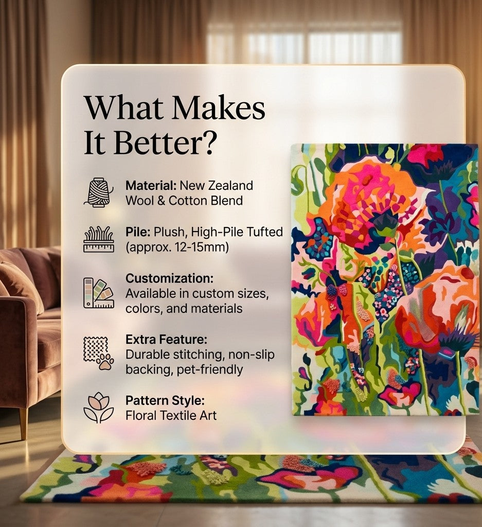 Vibrant Botanical Bloom Hand Tufted Wool Rug | Multicolor Abstract Floral Statement Area Rug — 2x3 ft'
