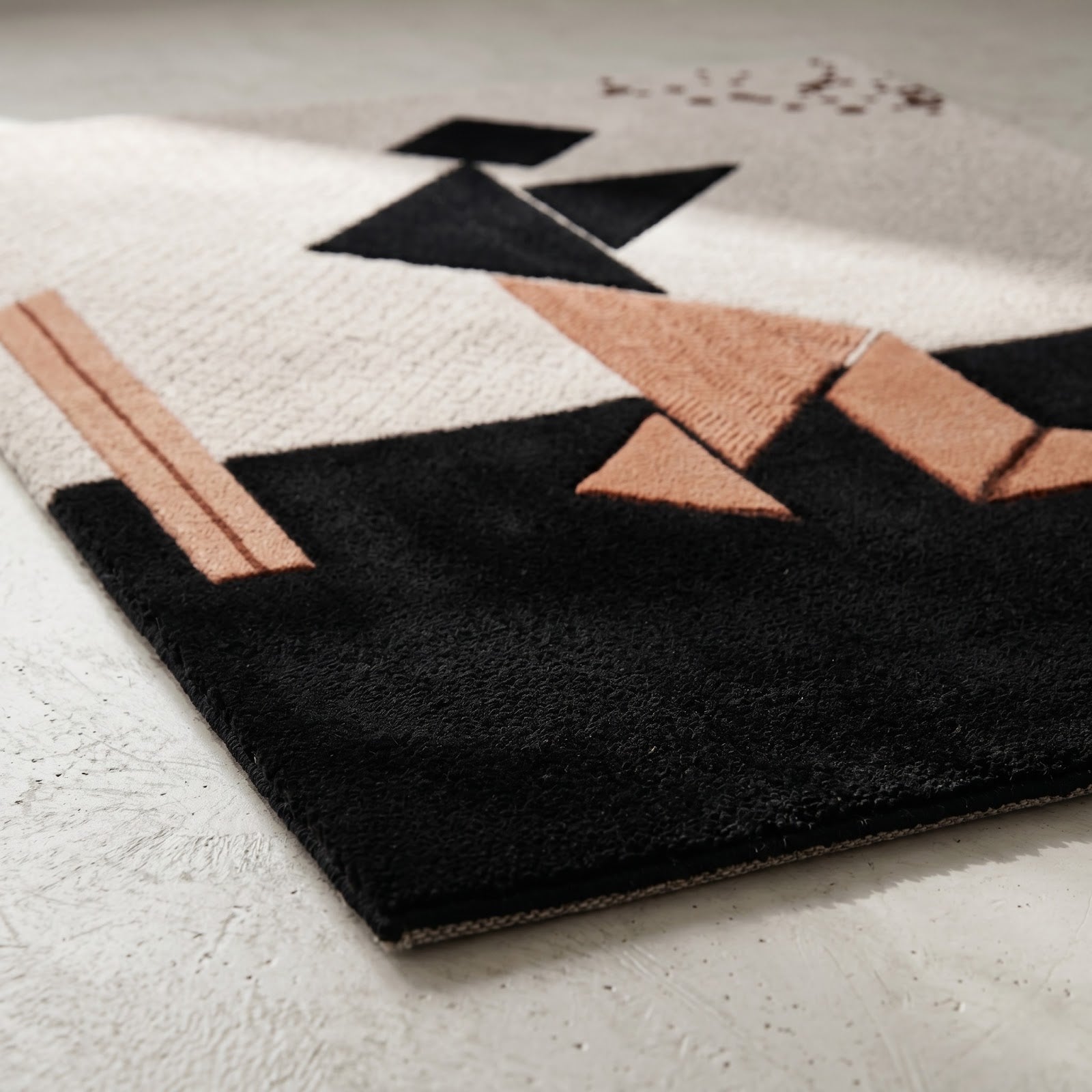 Abstract Geometric Hand Tufted Wool Rug | Modern Minimalist Art Area Rug in Black, Ivory & Terracotta — 2x3 ft'