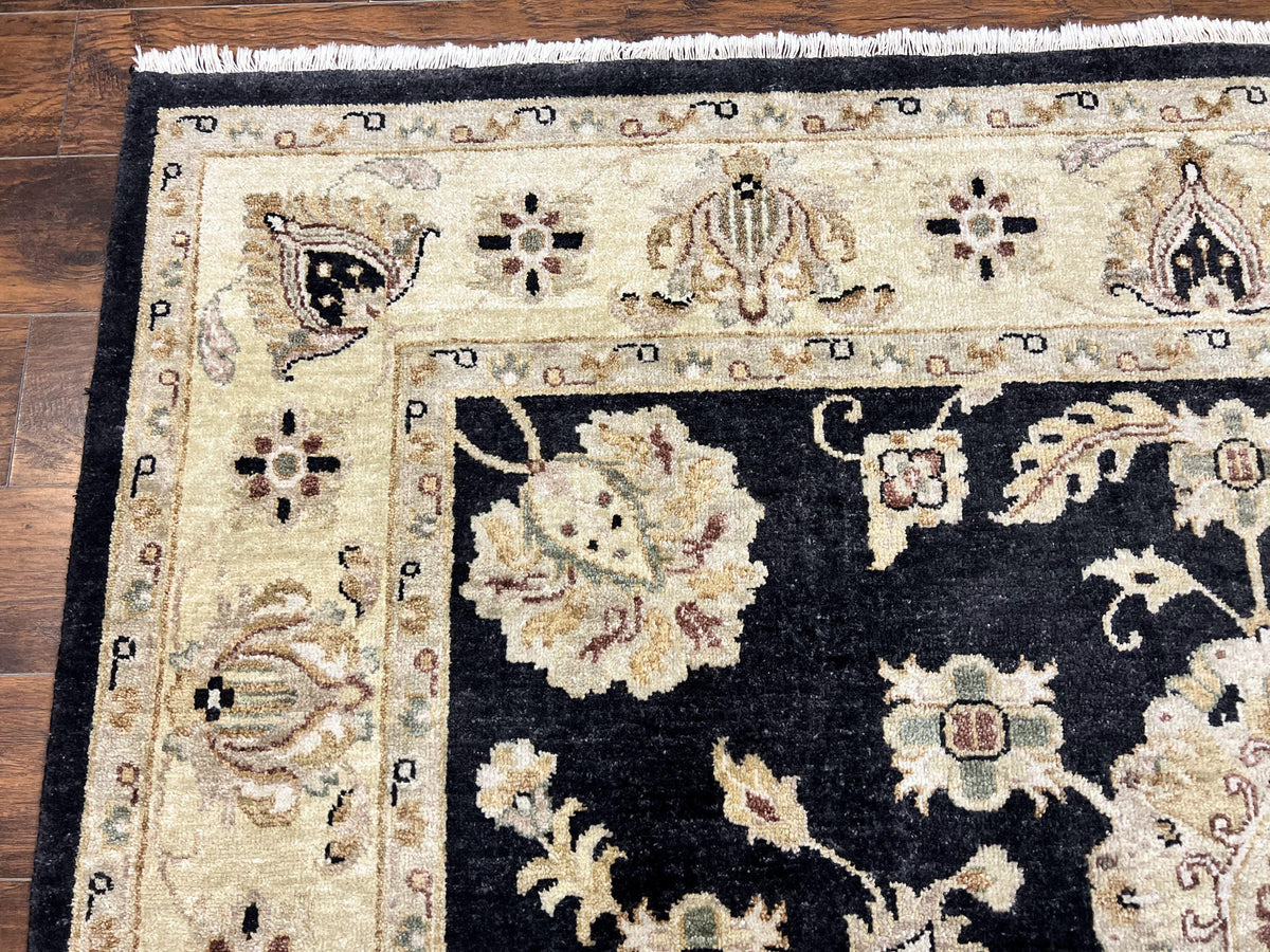 Indo Mahal Rug 8x10, Black and Beige, Vintage Rug 8 x 10 ft, Floral, Handmade Wool Carpet - Jewel Rugs, view 7