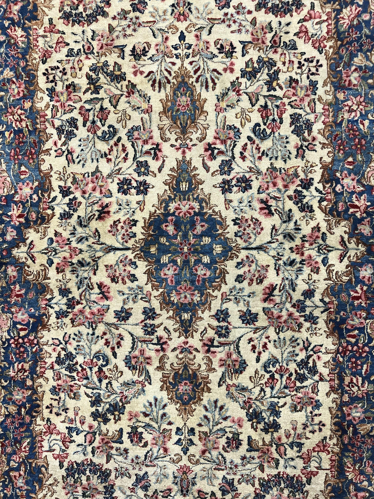 Antique Persian Kirman Rug 4x7, Cream and Navy Blue, Hand Knotted Wool Floral Carpet - Jewel Rugs, view 5