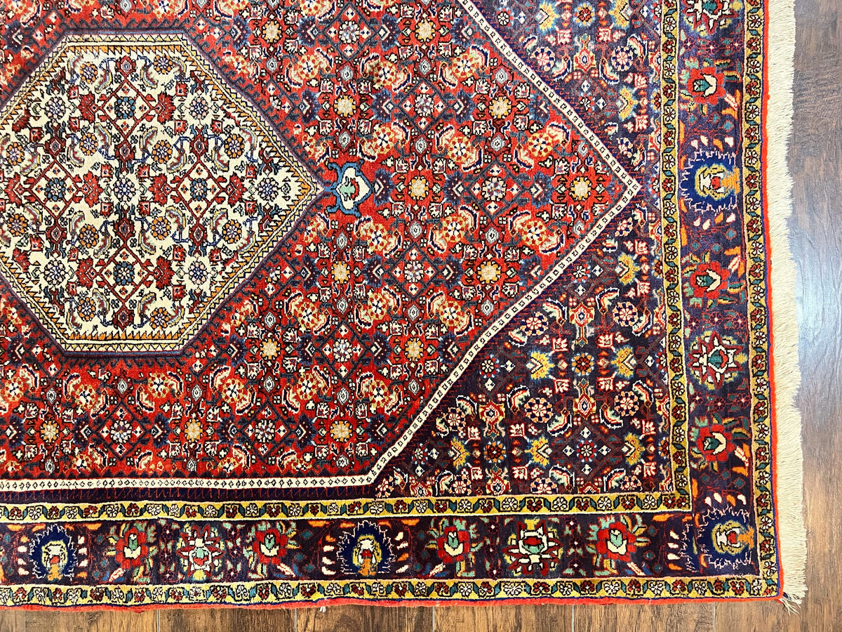Persian Bidjar Rug 4x6, Handmade Oriental Carpet, Fine Weave, Herati Mahi Pattern, Vintage, Red, 300 KPSI - Jewel Rugs, view 9