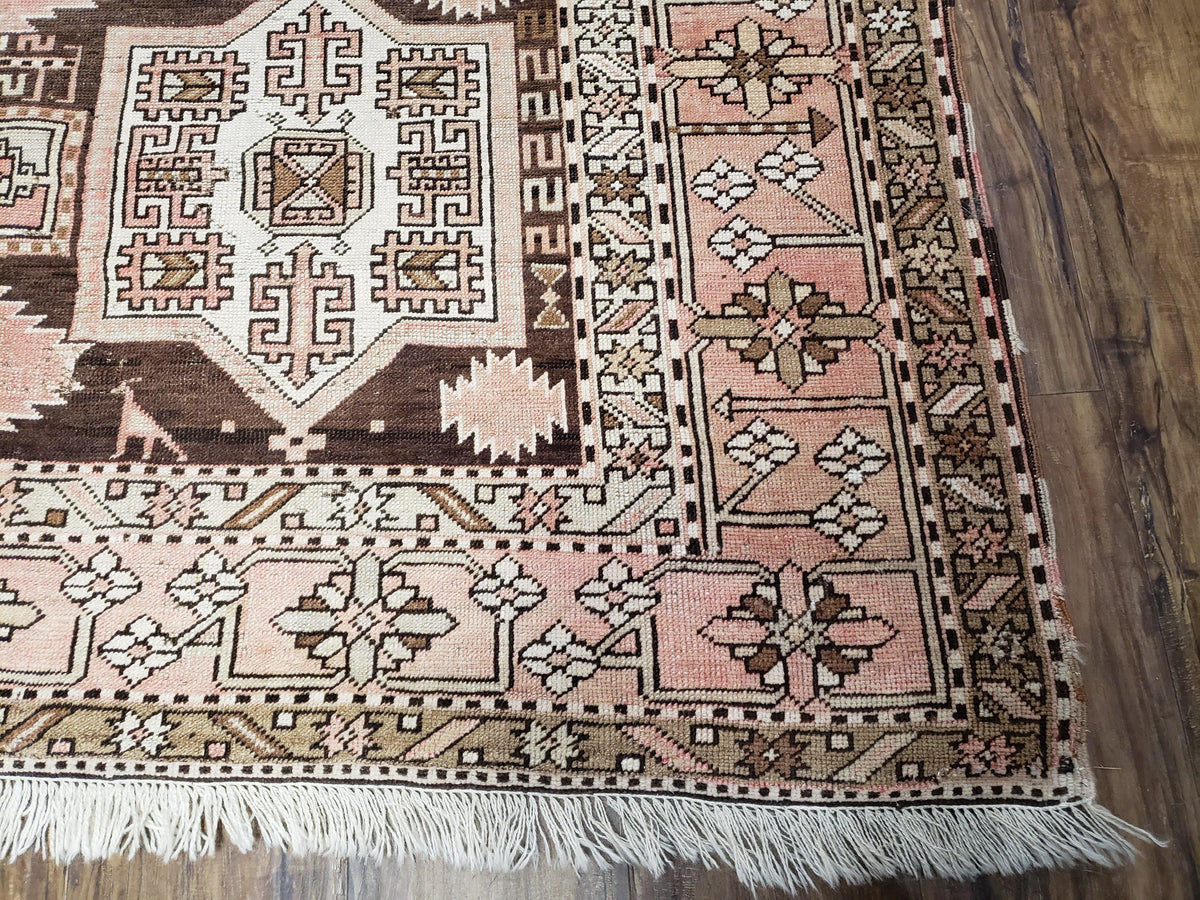 Antique Caucasian Rug 5' 5" x 10' 9", Shirvan Carpet, Wide Oriental Corridor Runner, Quality Handmade Hand-Knotted Wool Rug, Pale Pink Black - Jewel Rugs, view 10