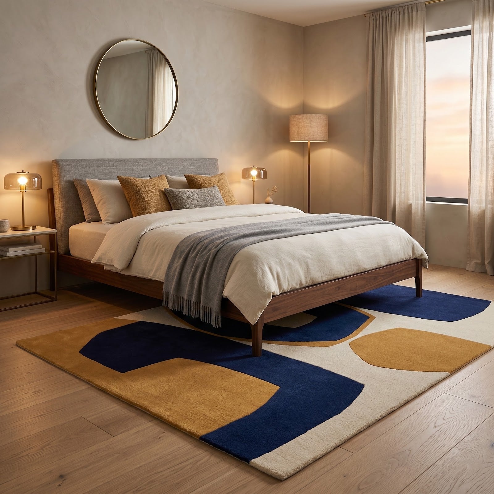 Modern Color Block Hand Tufted Wool Rug | Navy Blue, Mustard Gold & Ivory Abstract Area Rug — 2x3 ft'