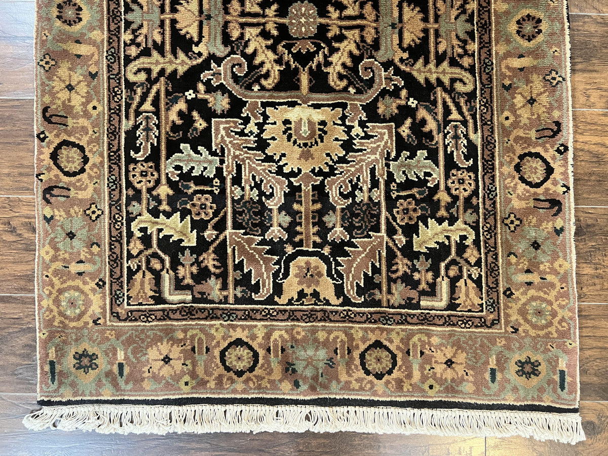 Heriz Rug 3.6 x 5, Handmade Vintage Wool Carpet, Couristan Carpet, Persian Design, Black - Jewel Rugs, view 6