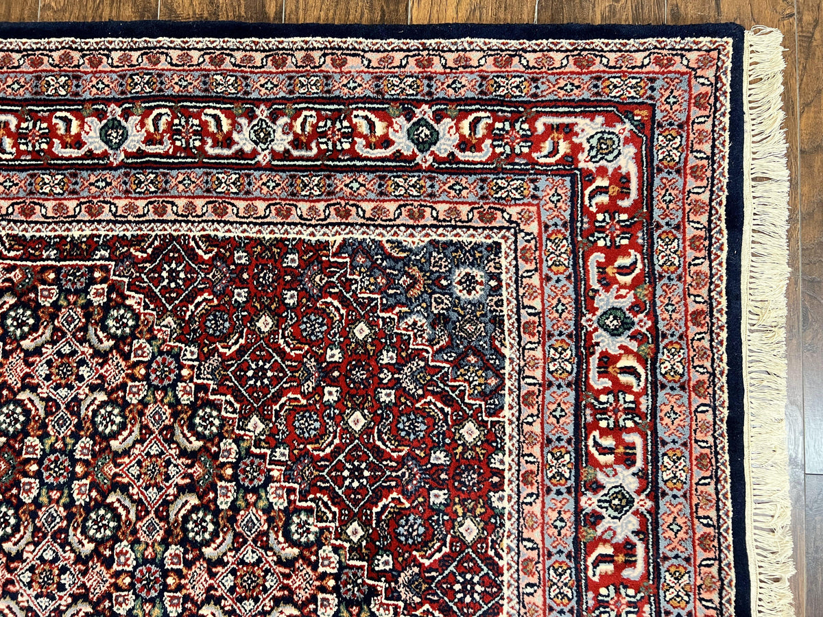 Indo Persian Rug 7x10, Dark Blue and Red Hand Knotted Wool Vintage Oriental Carpet 7 x 10 ft, Handmade Bidjar Rug, Herati Pattern Indian Rug - Jewel Rugs, view 7