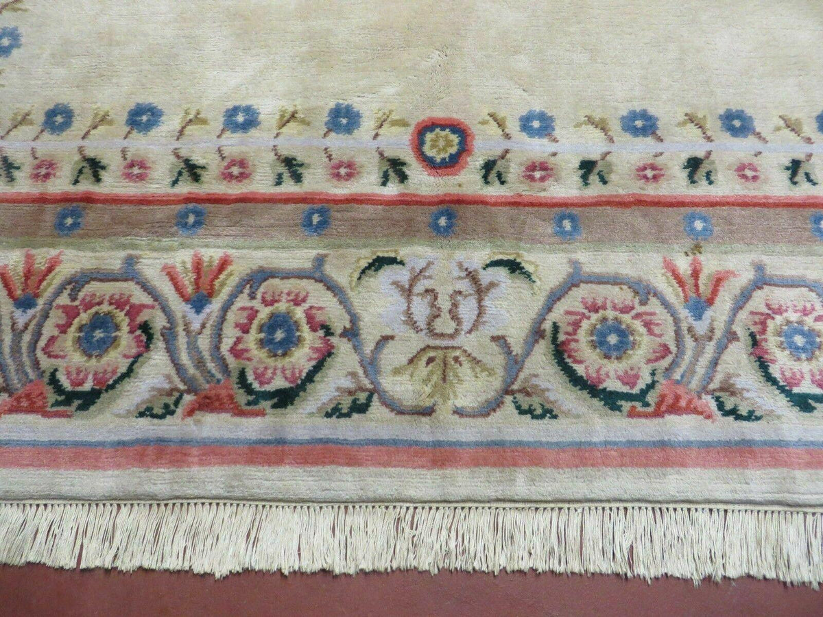8' X 10' Vintage Handmade Wool Rug Aubusson Savonnerie Design European Nice - Jewel Rugs, view 6