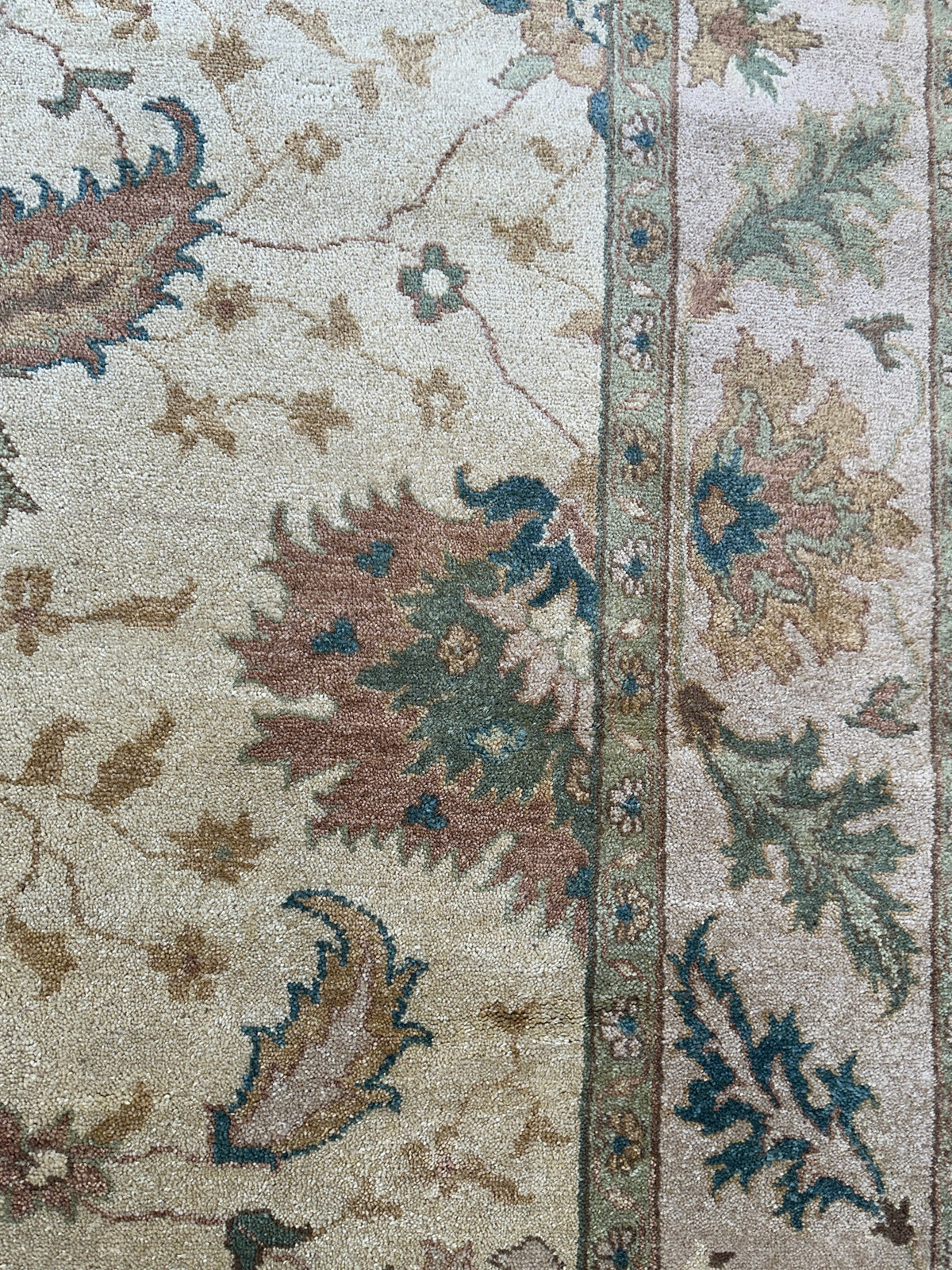 Indian Oushak Rug 8x10 | Beige, Ivory & Green | Hand-Knotted Wool - Rugistan, view 7