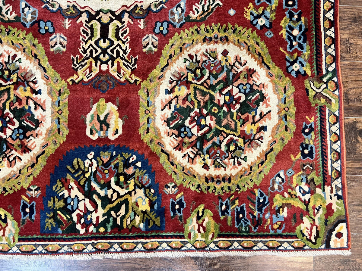 Persian Bakhtiari Rug 5x8, Wool Hand Knotted Antique Carpet, Red, Floral Oriental Rug, 5 x 8 Medium Sized Rug - Jewel Rugs, view 10