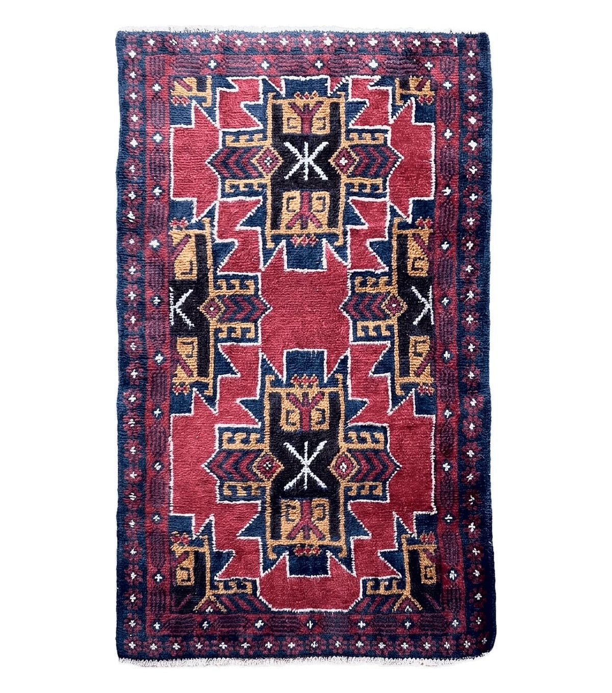 2' 8" X 4' 6" Vintage Handmade Tribal Wool Rug Balouchi Rug Afghan Rug Red Blue - Jewel Rugs