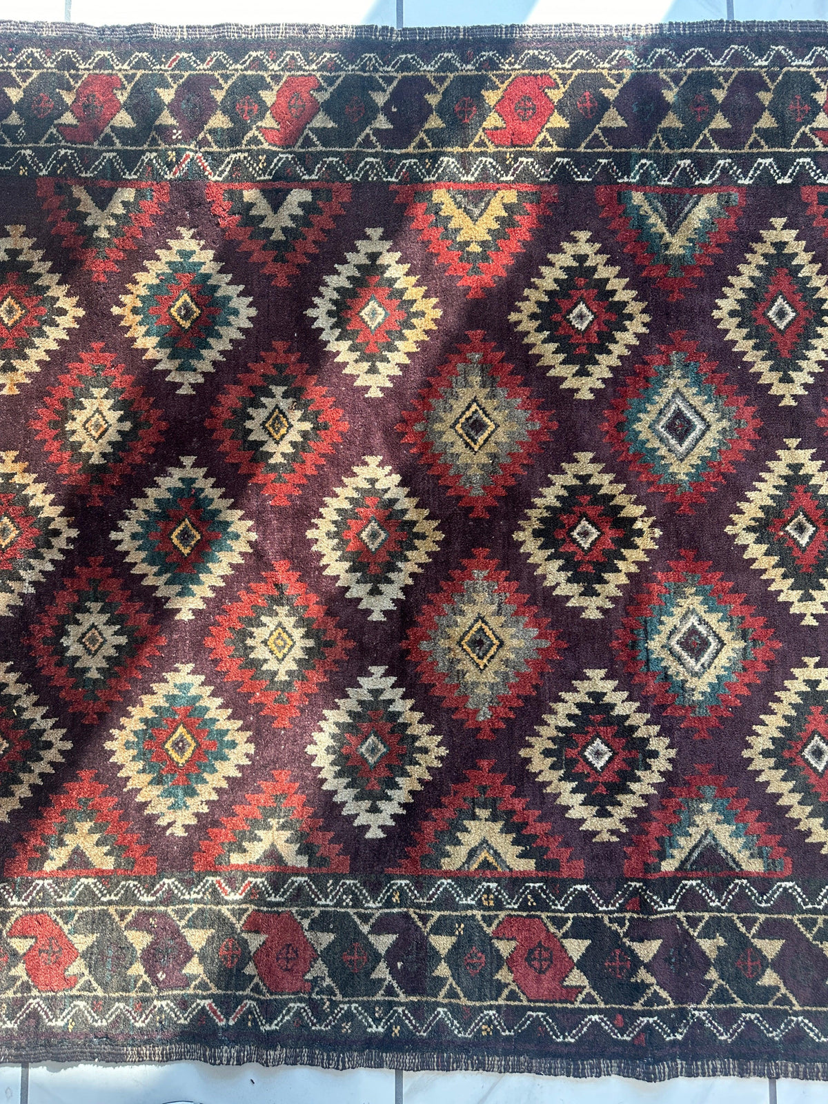 Antique Afghan Baluch Rug 4x9 | Navy, Burgundy & Ivory | Hand-Knotted Wool - Rugistan, view 8