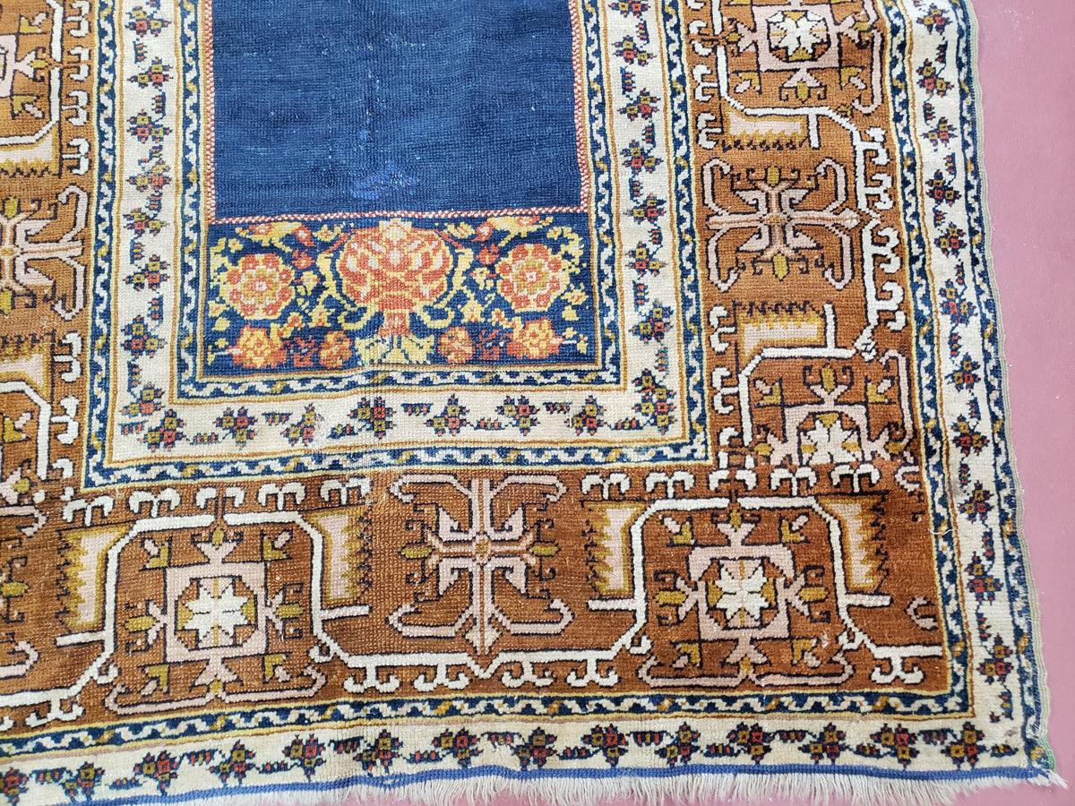 Antique Turkish Anatolian Ghiordes Prayer Rug, Twin Mihrabs, Rare Collectible Oriental Rug, Early 20th Century Prayer Rug, 3'9" x 5'2" - Jewel Rugs, view 10