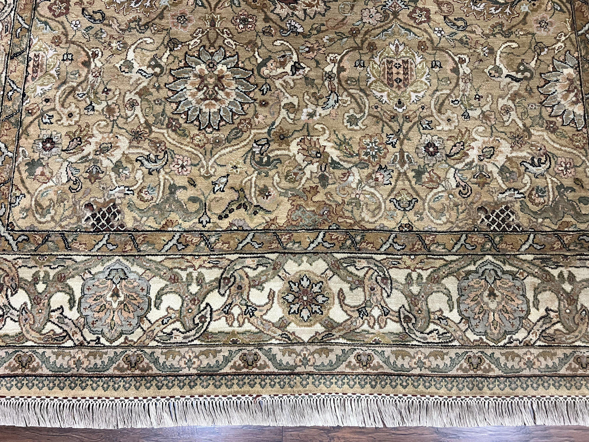 Indo Mahal Rug 8x10, Indian Jaipur Rug 8 x 10 ft, Wool Indo Persian Carpet, Handmade Traditional Floral Area Rug, Olive Green, Vintage Rug - Jewel Rugs, view 6