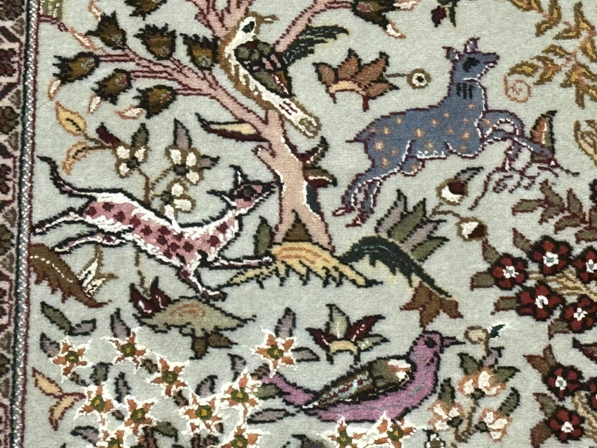 Wonderful Persian Tabriz Rug 3x5, Tree of Life, Animal Pictorials, Birds, Wool & Silk Highlights, Fine 330 KPSI - Jewel Rugs, view 9