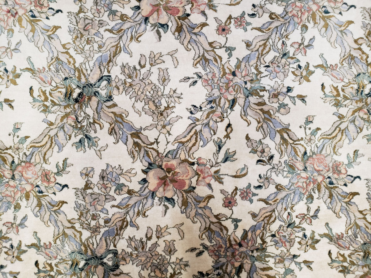 Pak Persian Floral Rug 11 x 12.6, Ivory, Very Fine, Hand Knotted - Jewel Rugs, view 5