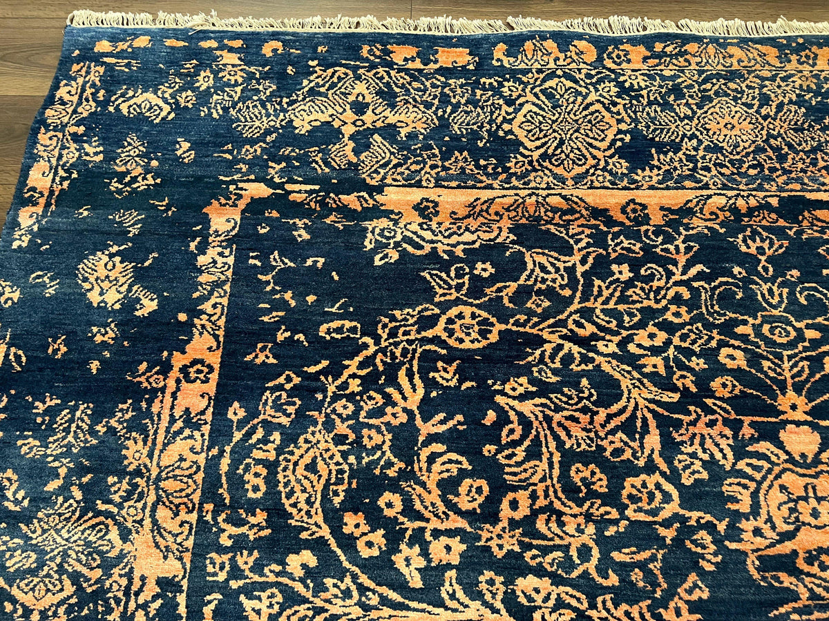 Area Rug 8x10 High Quality Handmade Oriental Carpet, Modern Contemporary Rug, Rug for Living Room, Wool Rug, Blue and Gold, Pakistani Rug - Jewel Rugs, view 7