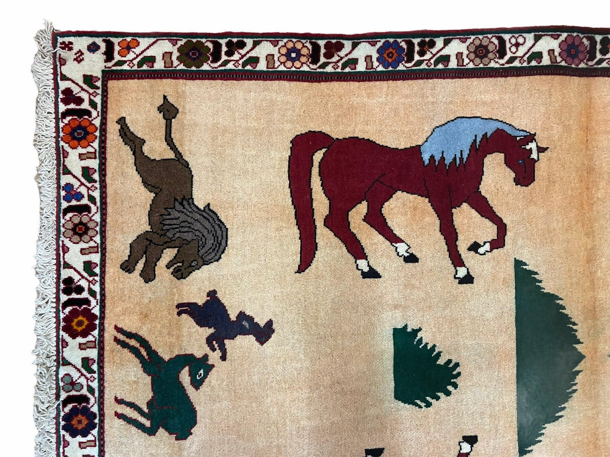 4x6 Rug Handmade Zagros Quality Wool Horses Tribal Hand-Knotted Rug Veggie Dye - Jewel Rugs, view 4