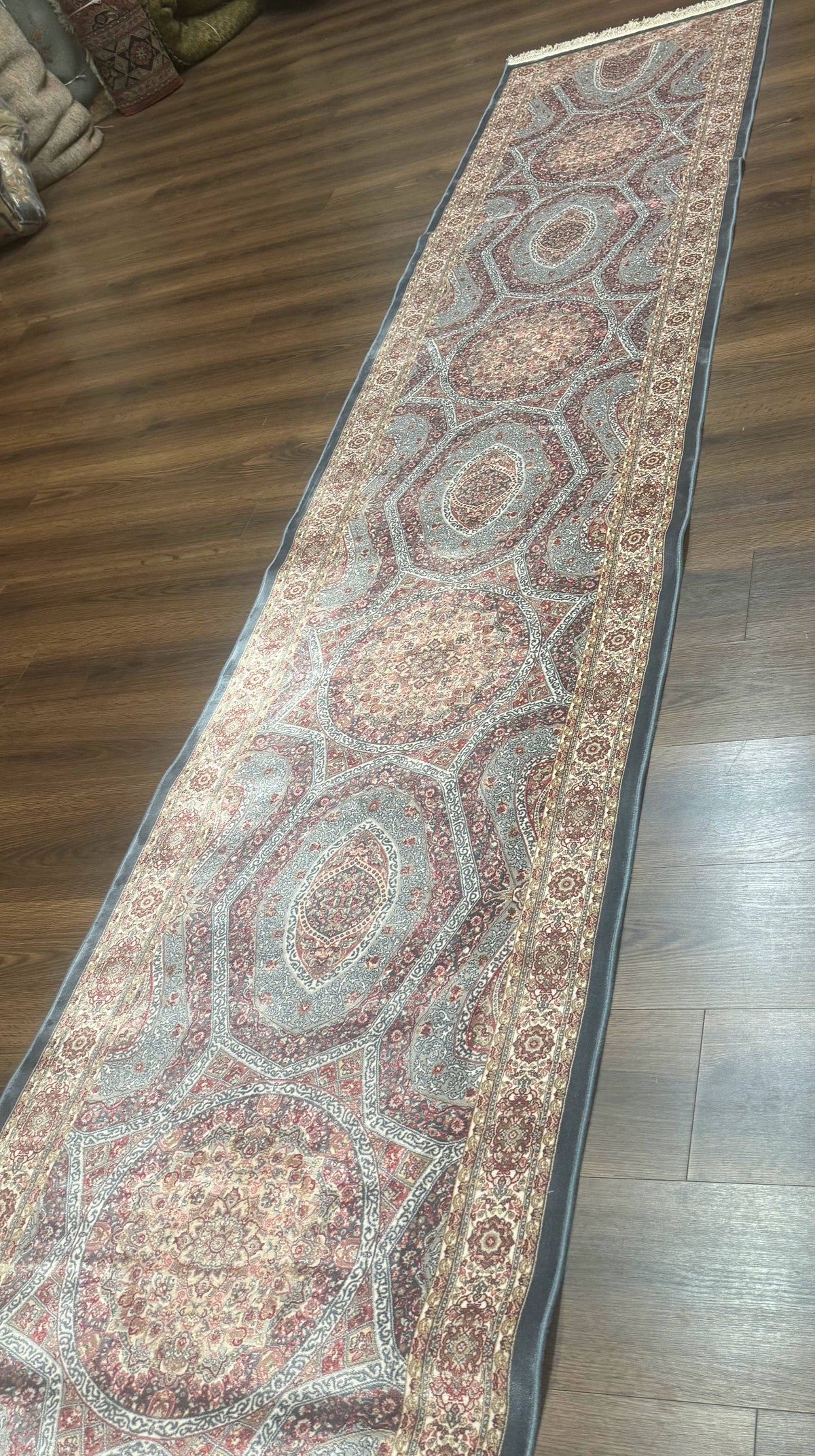 Turkish Silk Runner Rug 2.6 x 13, Blue Runner Rug, Dome Design, Bamboo Silk, New - Jewel Rugs, view 2