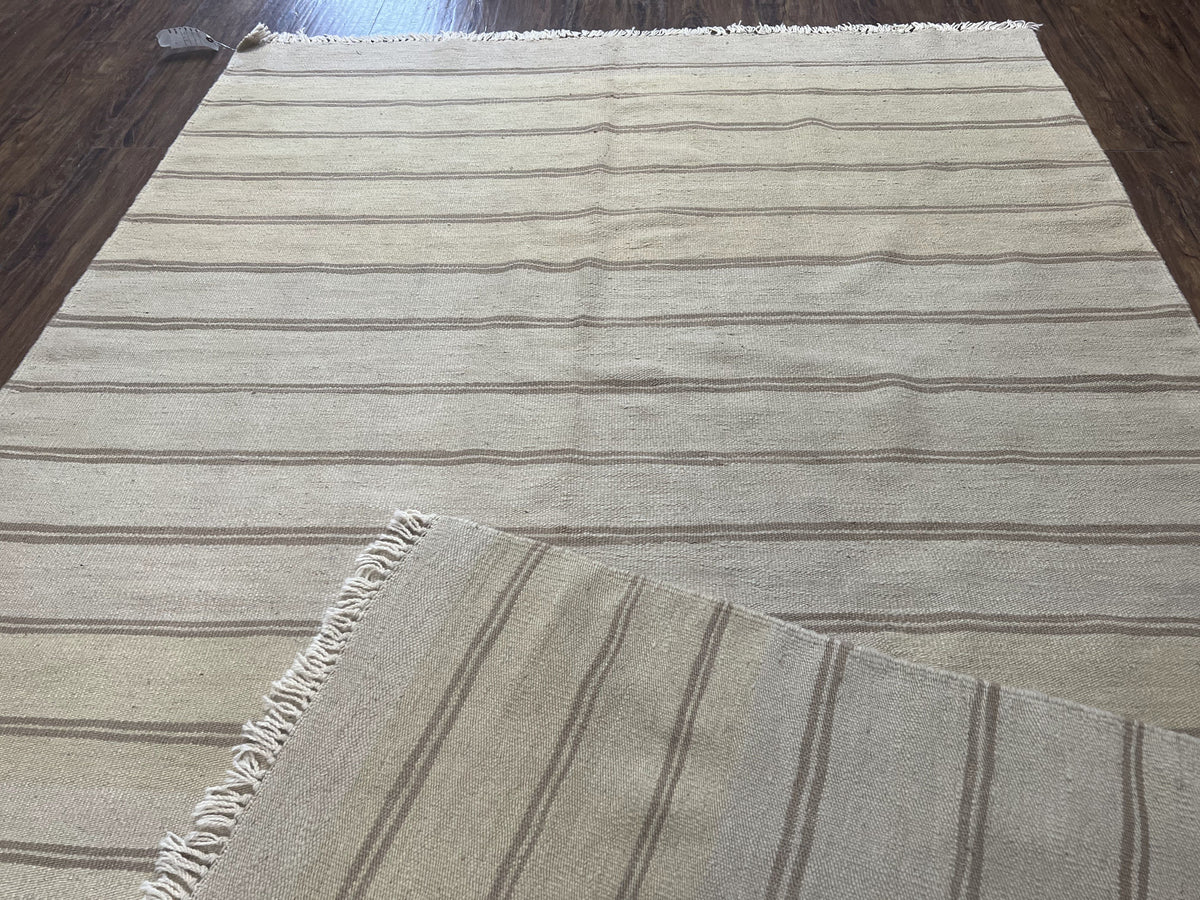 New Turkish Kilim Rug 5x8 Flatweave Carpet, Bohemian Rug, Contemporary Rug, Hand Woven, Wool Area Rug, Gray and Taupe, Striped Pattern - Jewel Rugs, view 12