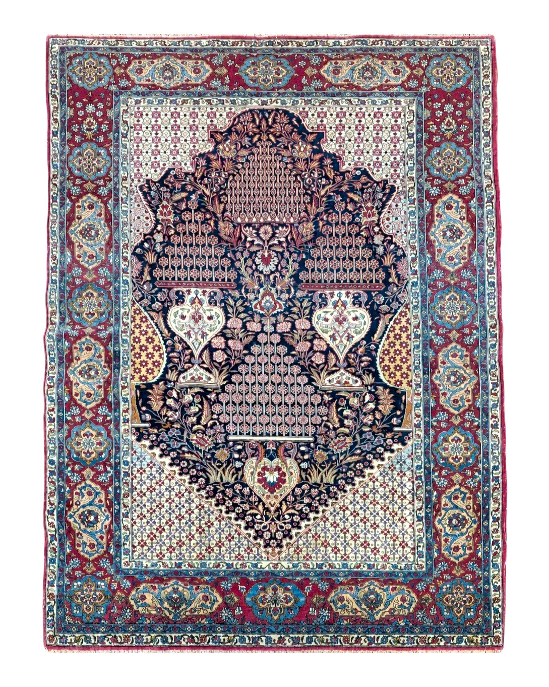 Antique Persian Tehran Rug 5x8, Midnight Blue and Red, Hand-Knotted, Wool - Jewel Rugs
