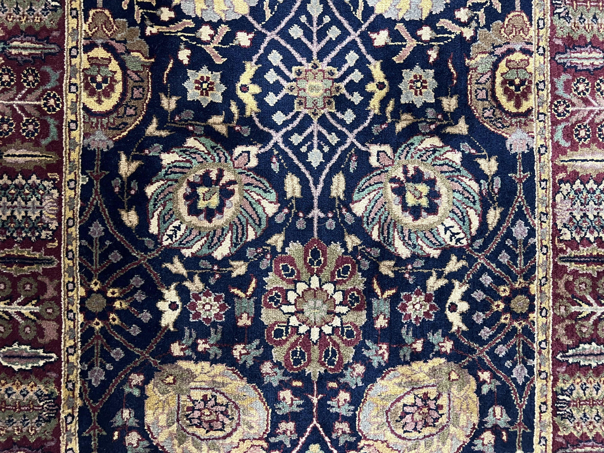 Indo Persian Runner 2.8 x 18, Long Skinny Hallway Wool Runner Rug, Hand Knotted Vintage Floral Allover Traditional Runner Dark Blue Burgundy - Jewel Rugs, view 3