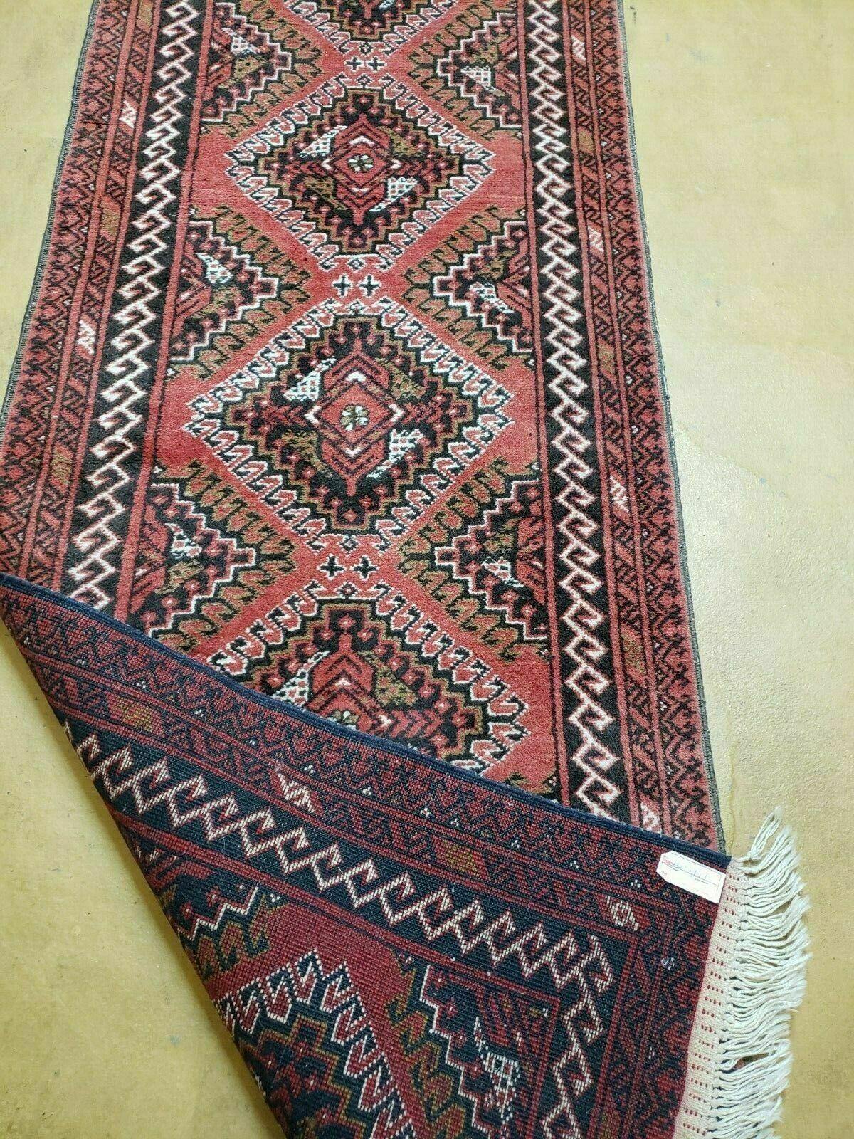 2' 5" X 9' Vintage Handmade Bokhara Red Turkoman Pakistani Wool Runner Rug Organic - Jewel Rugs, view 12