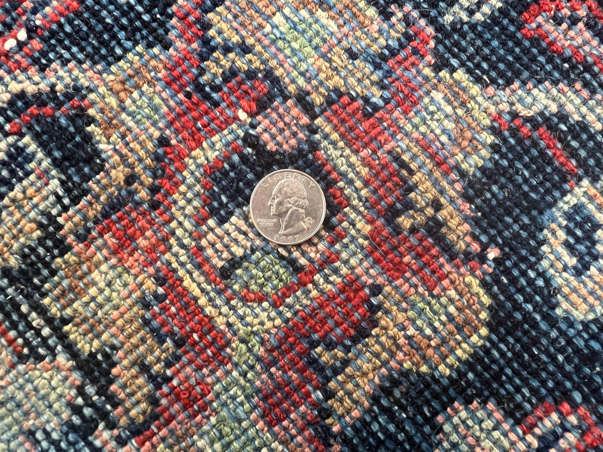 Persian Sarouk Rug 11x14, Semi Open Field, Large Antique Persian Wool Handmade Carpet, Red and Dark Blue, Floral - Jewel Rugs, view 11