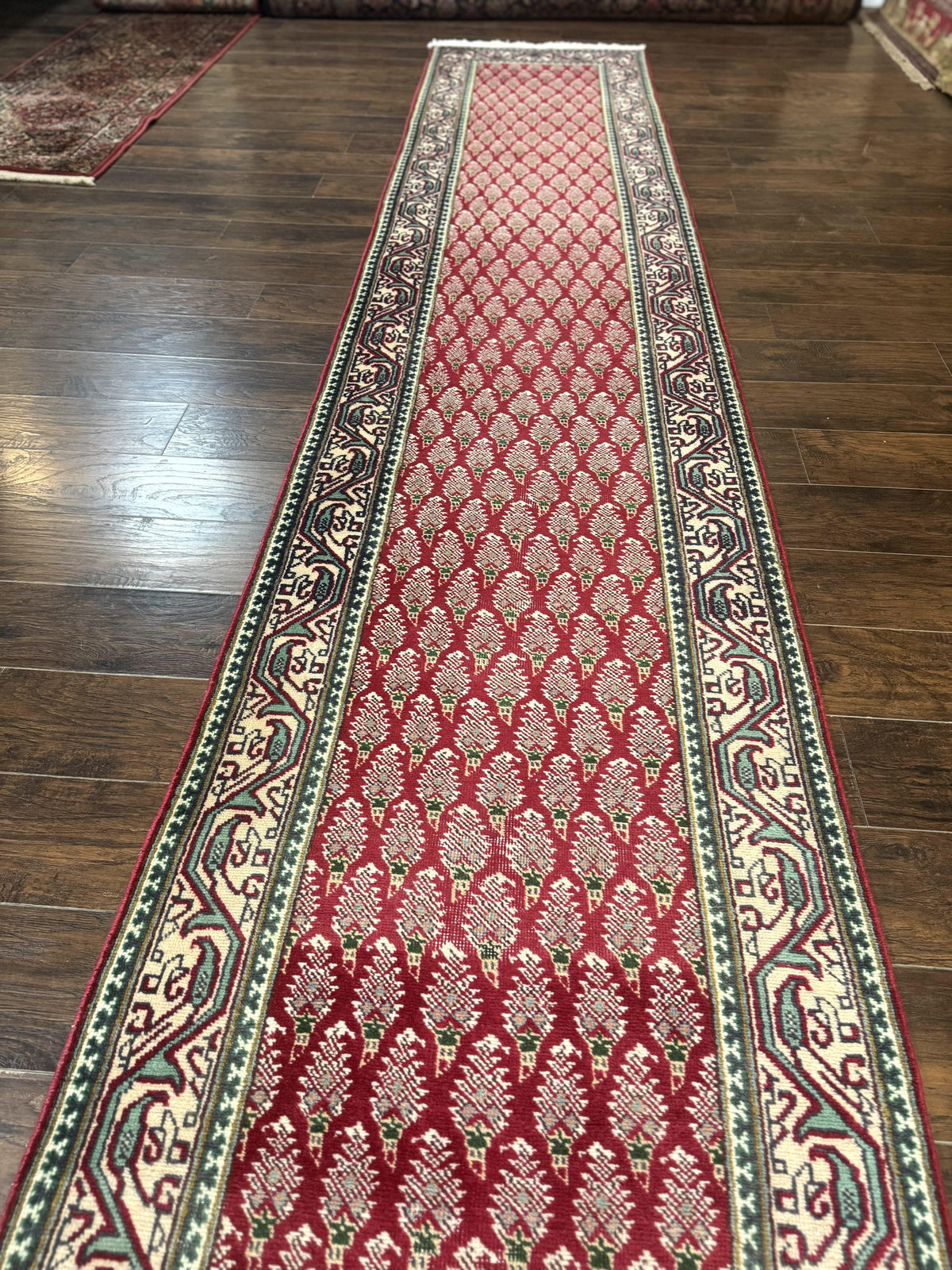 Persian Tabriz Runner Rug 3x16, Paisley Boteh Design, Red and Cream, Rug for Hallway, 16ft Wool Runner - Jewel Rugs, view 3