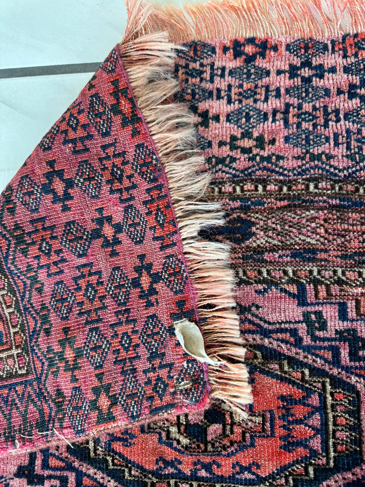Saryk Bag Face 2x4 | Pink, Navy & Rust | Wool - Rugistan, view 9