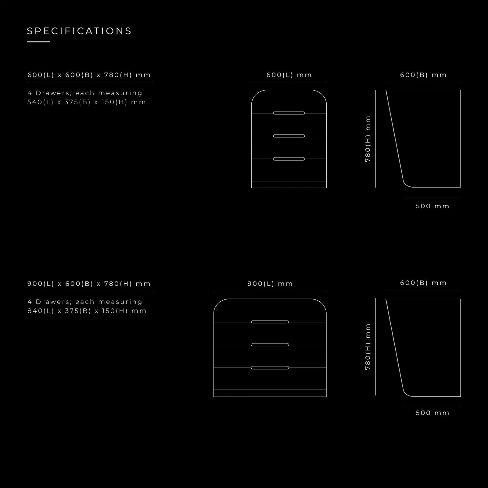 Clutch Storage by BEC Furniture — dimensioned specification drawing