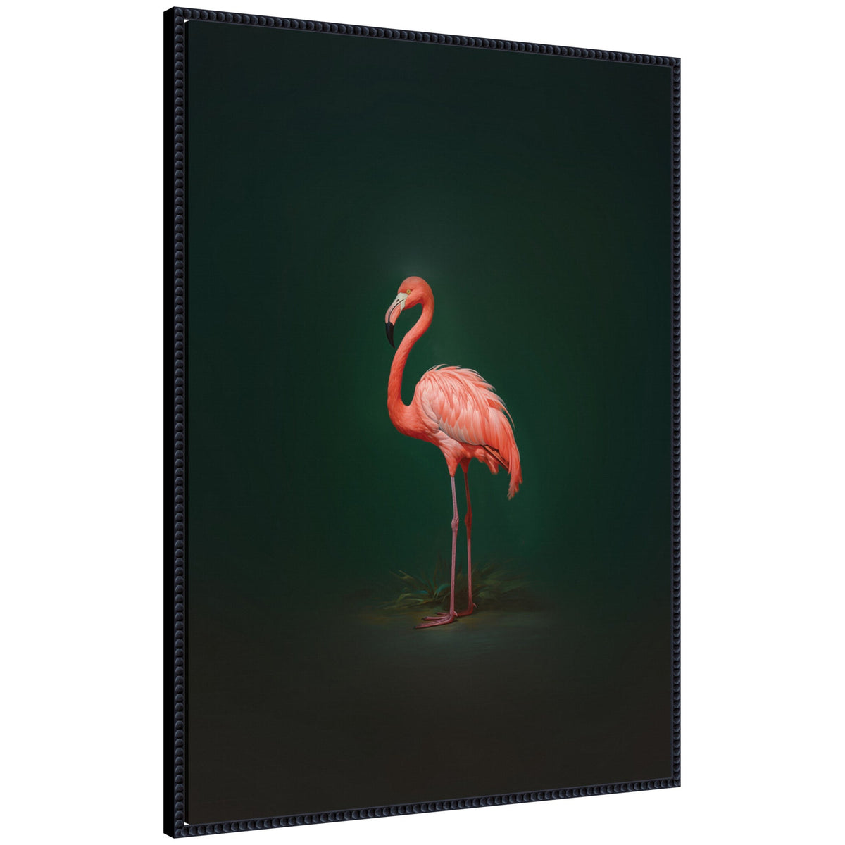 Flamingo Side View Rich Green Backdrop by The Creative Bunch Studio Framed Canvas Wall Art Print