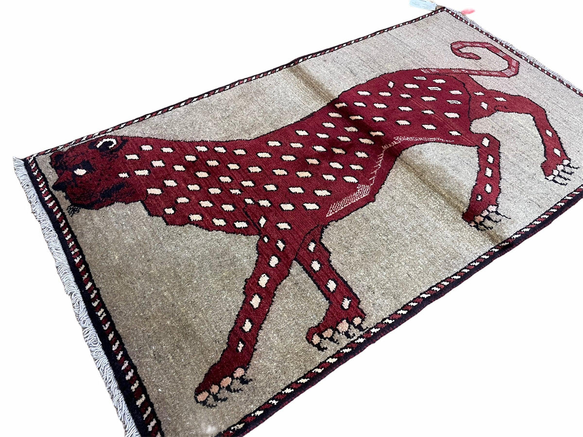 3 X 5 Handmade Hand-Knotteed New Vintage Rug Quality Wool Leopard Burgundy Beige - Jewel Rugs, view 2