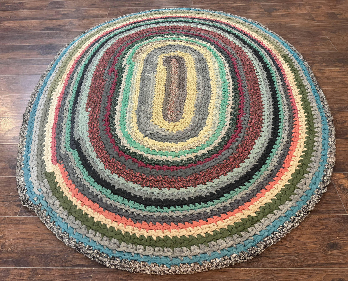 Antique American Braided Rug 5x7, Oval Multicolor Handmade Wool Braided Carpet - Jewel Rugs, view 2